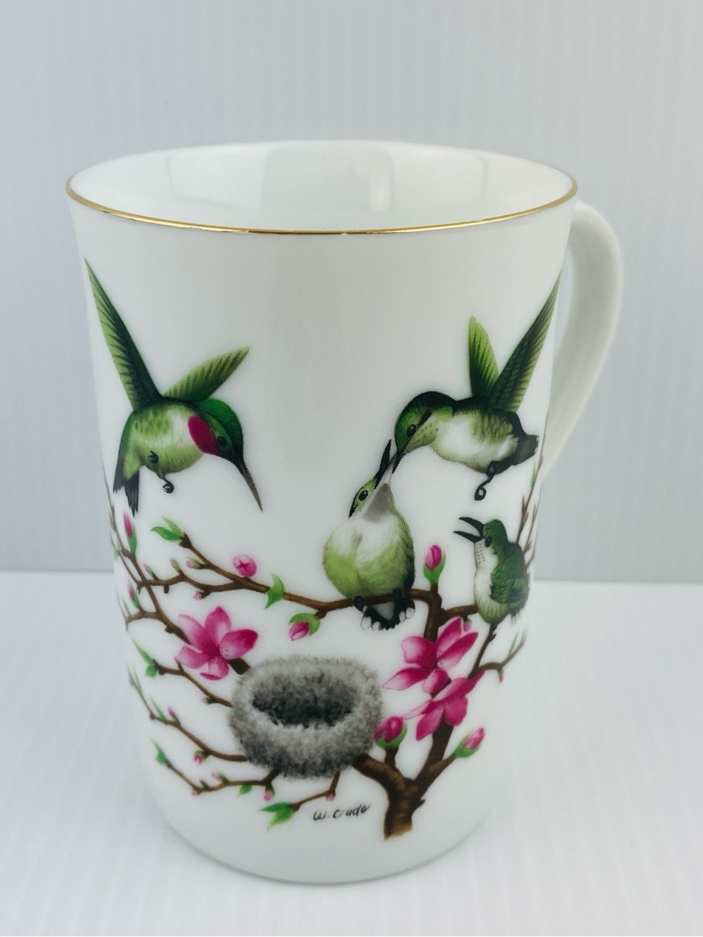 Otagiri Hummingbird Family Mug with Gold Rim 8 oz Vintage